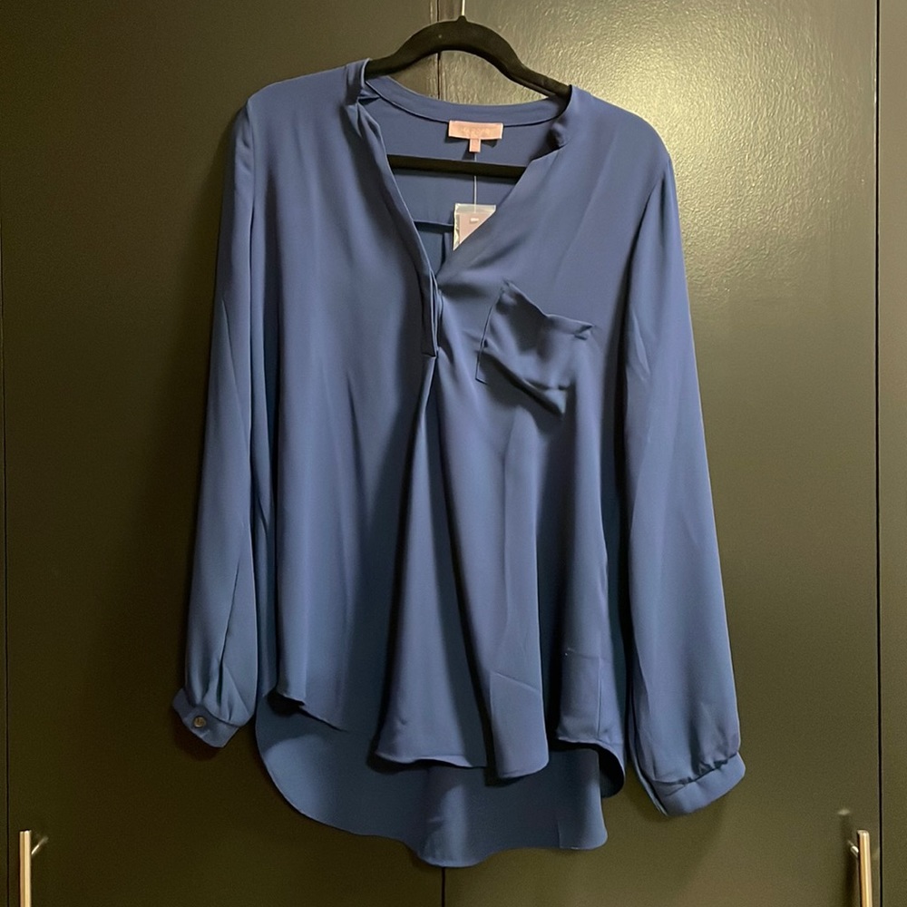 Harper navy blue chiffon vneck blouse size L